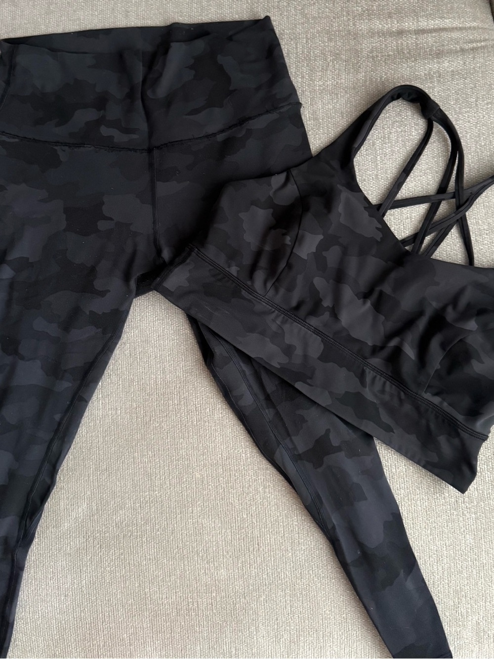 Black Camo Strappy Sports Bra and Legging Lululemon Set